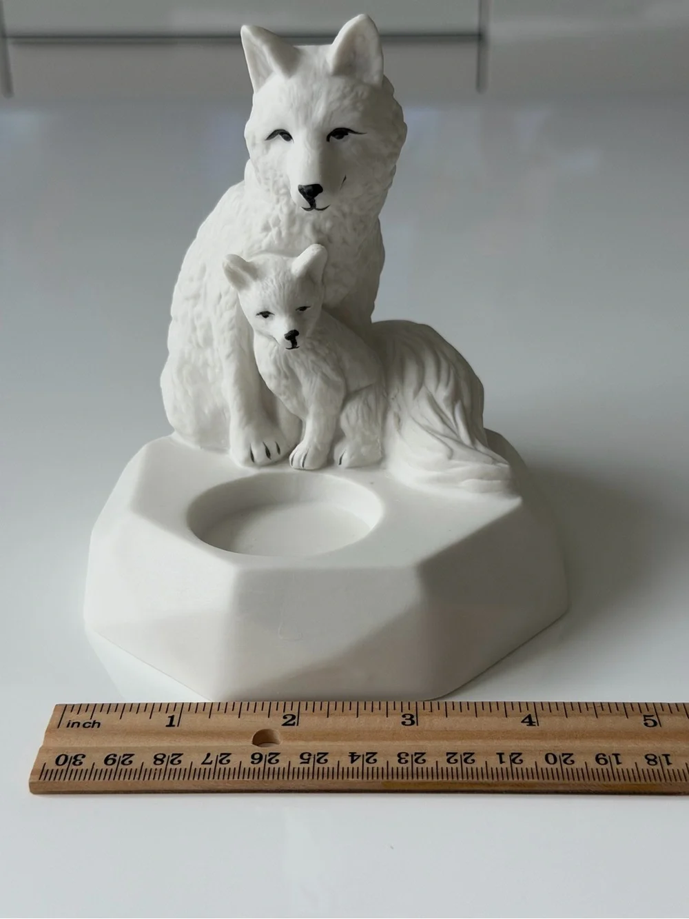 PartyLite Nature’s Wonders Arctic White Fox & Pup Ceramic Candle Holder